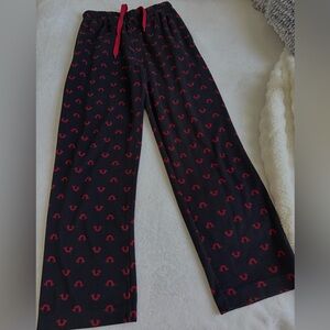 true religion red logo black pajama pants